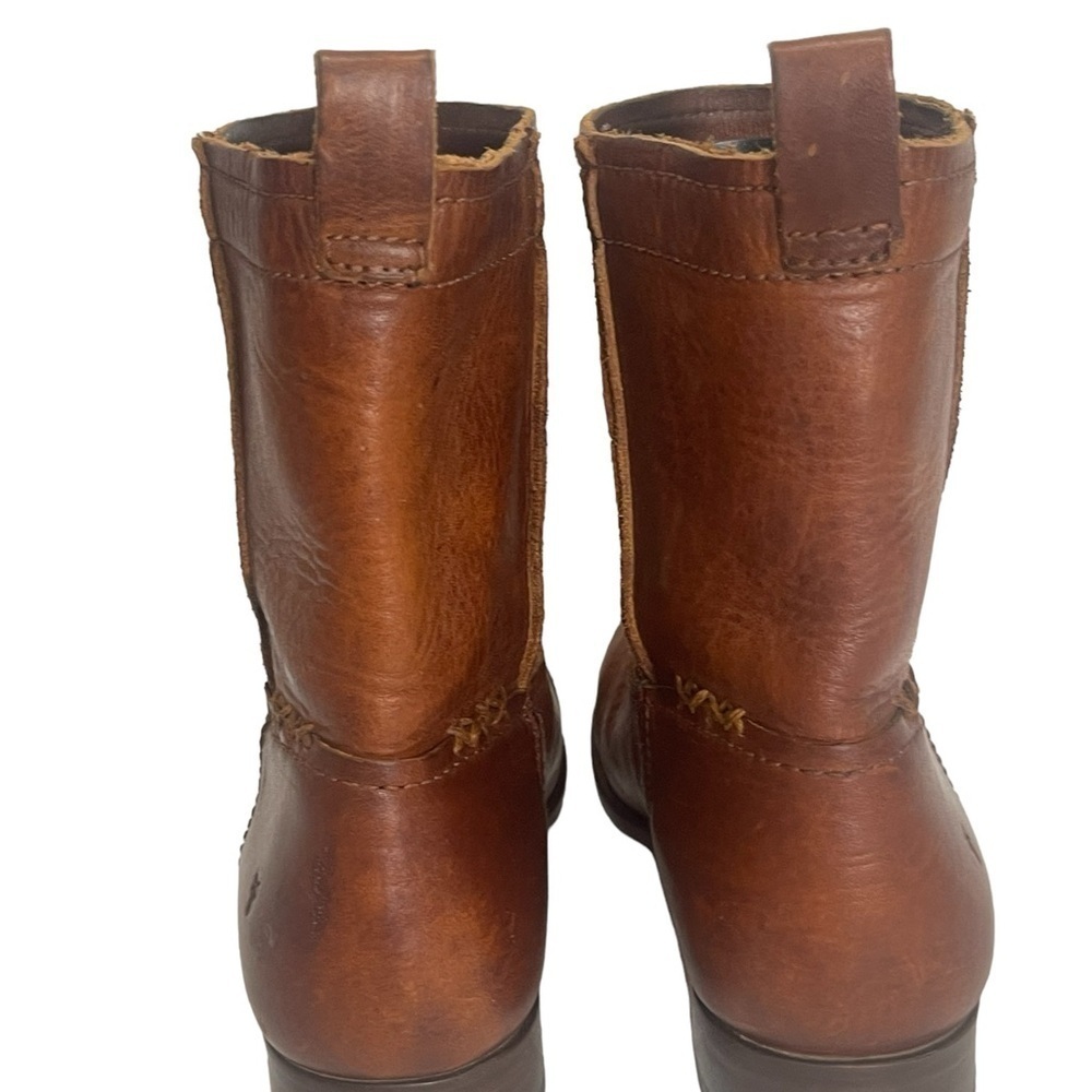 Frye Cara Short Women's Cognac Brown Leather Ankle Boot Pull On Size 8 B - Picture 5 of 14